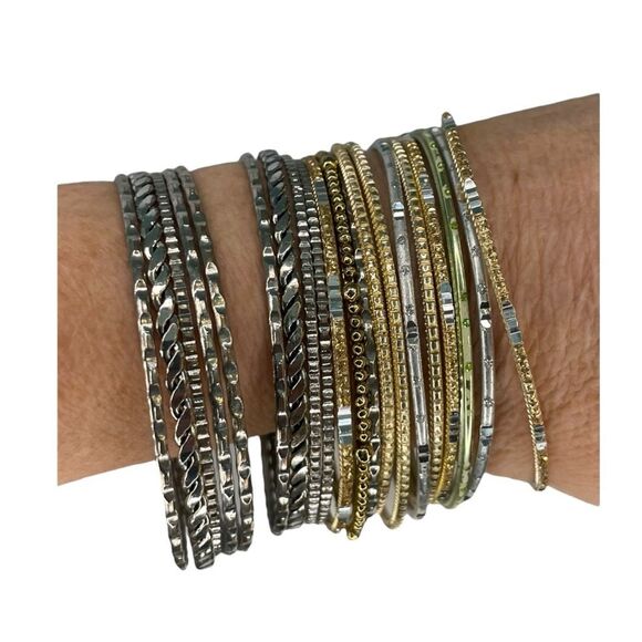 Vintage Y2K Bangle Bracelets Set of 20 Gold Silver Tone Metal Retro - Picture 2 of 4